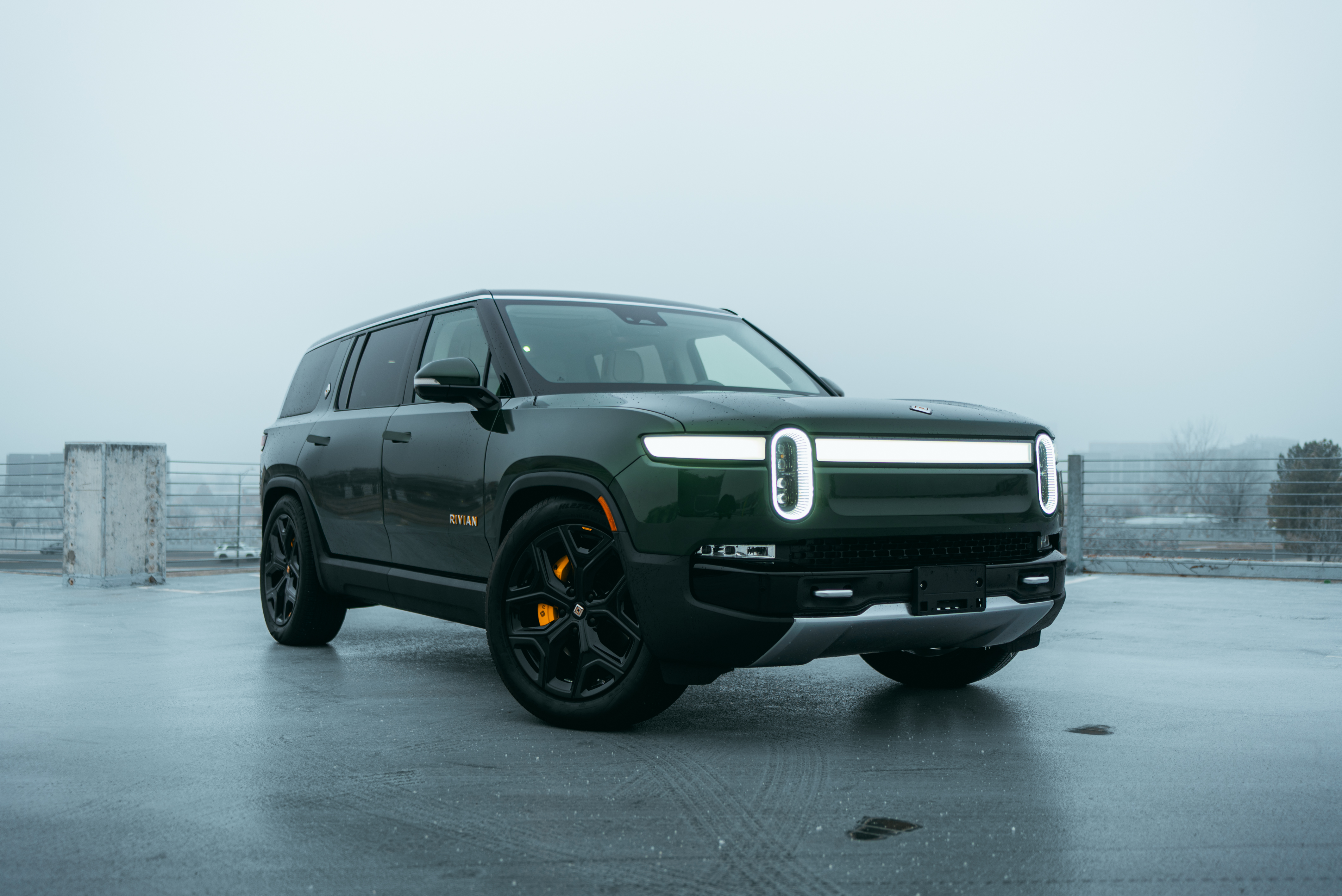 Green Rivian R1S front view