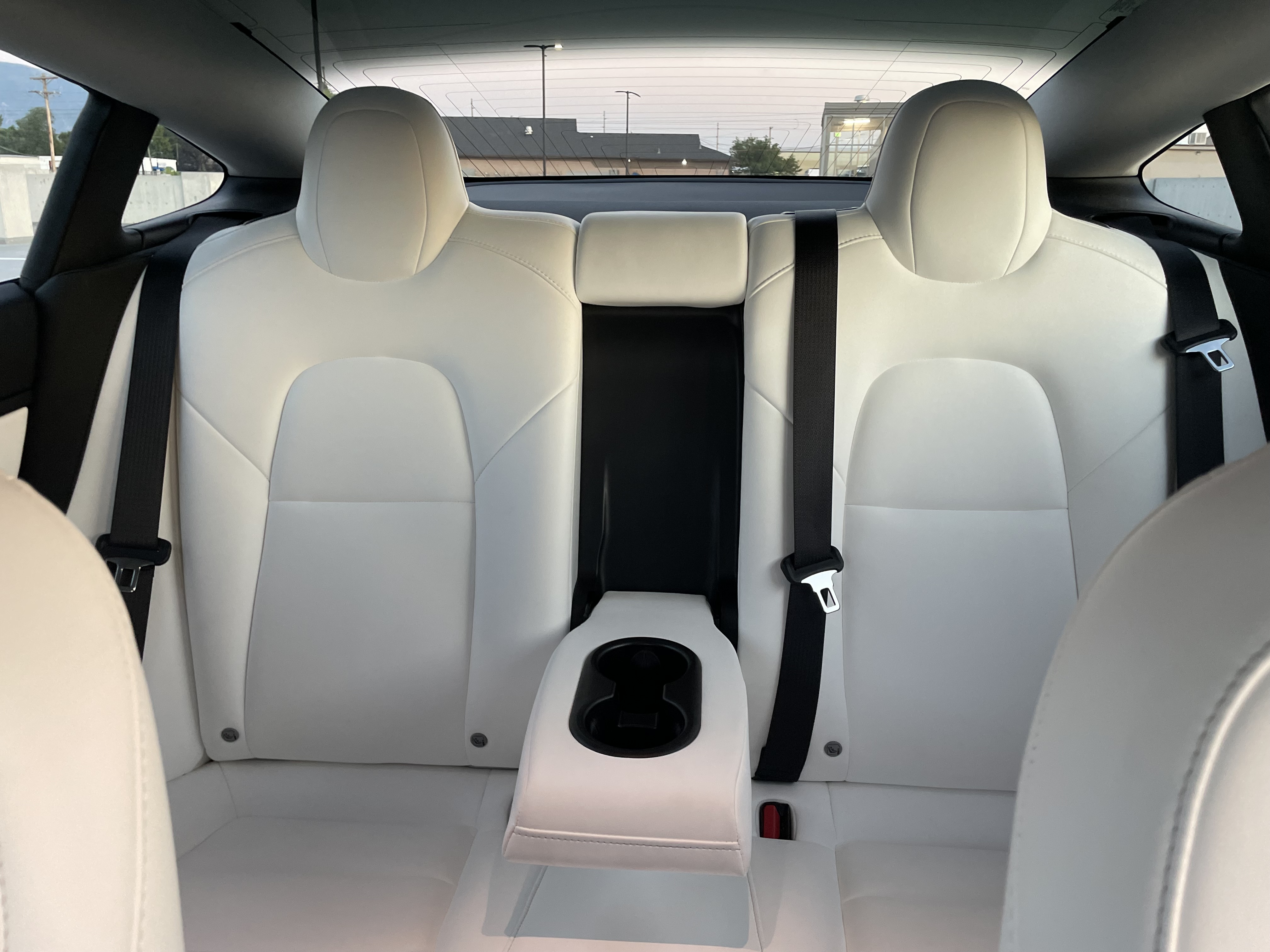 White Tesla Model 3 rear seating