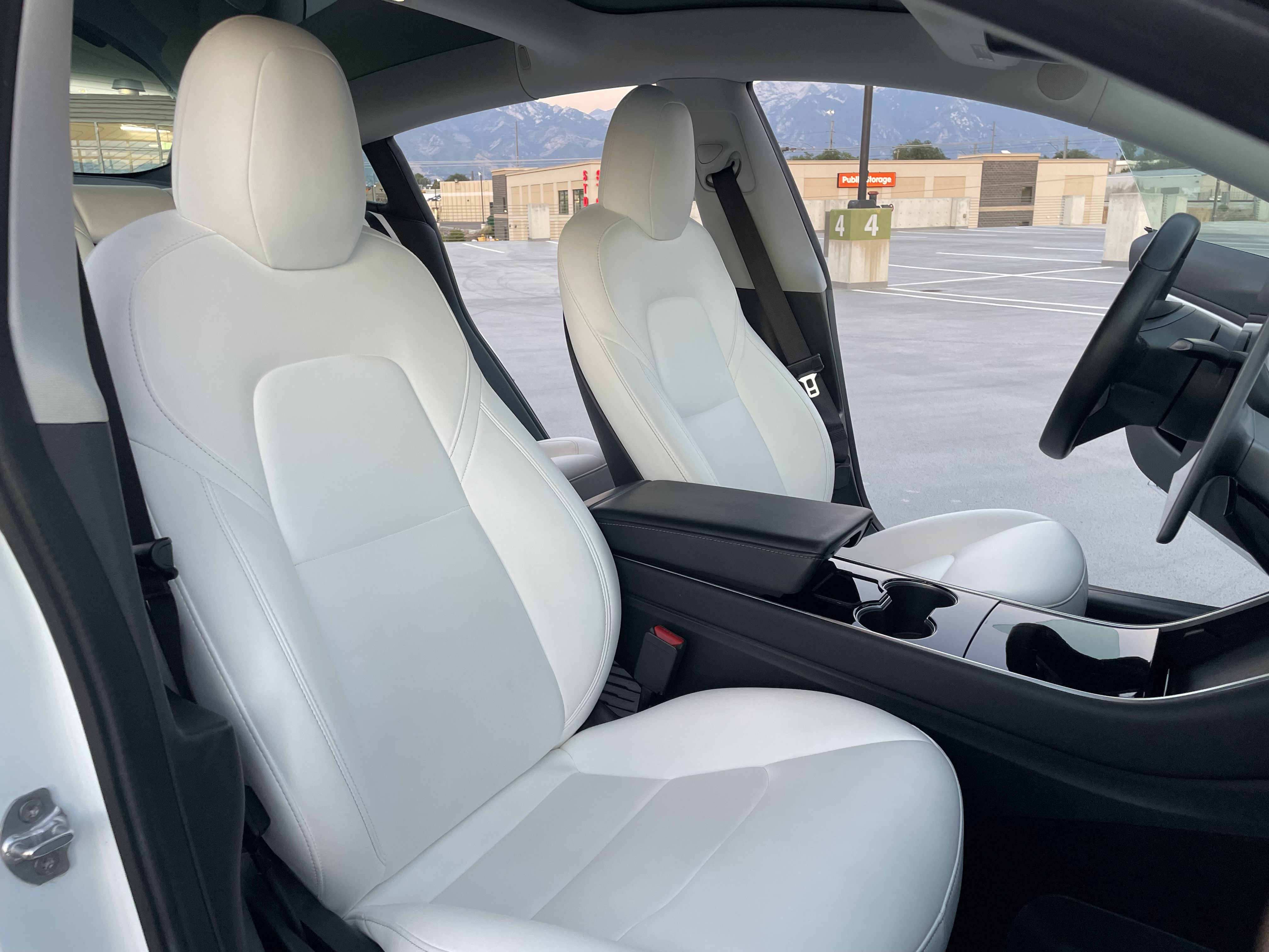 White Tesla Model 3 front interior